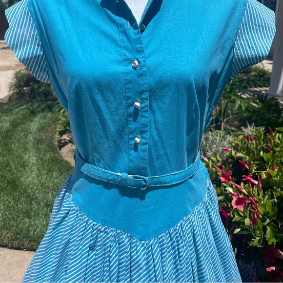 🩵 Vintage Turquoise Dress L - Picture 2 of 10